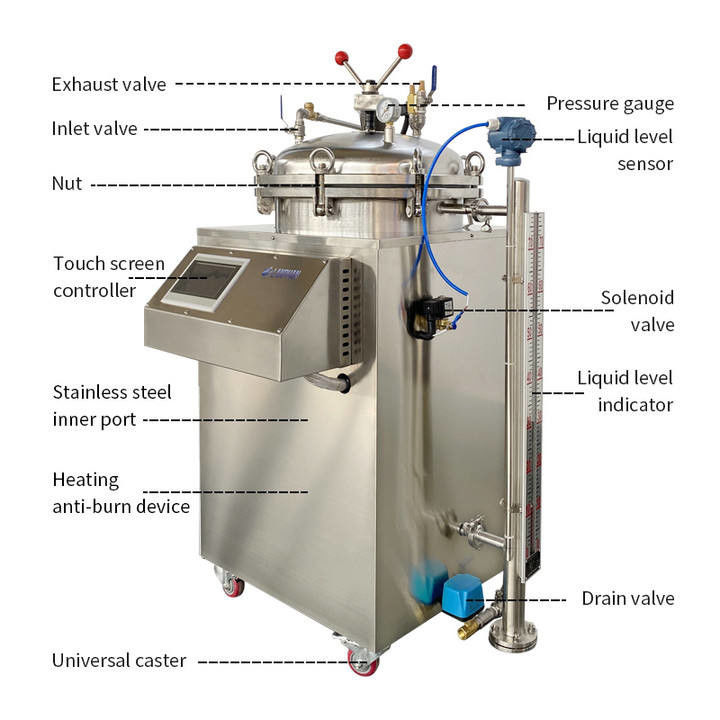 Esterilizador Retort Totalmente Automático com Capacidade de 100L 150L e Esterilização por Banho de Vapor e Água