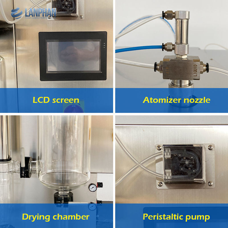 Máquina de secagem de pulverização de laboratório Mini 2L Capacidade SUS304 Material 3KW Potência para leite em pó de café