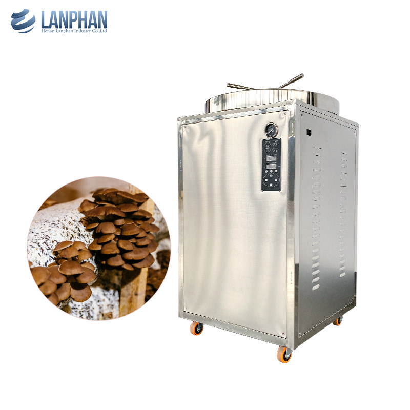 Esterilizador Vertical de 230L Autoclave Vertical de vapor de 8KW com roda manual para substrato de cogumelo
