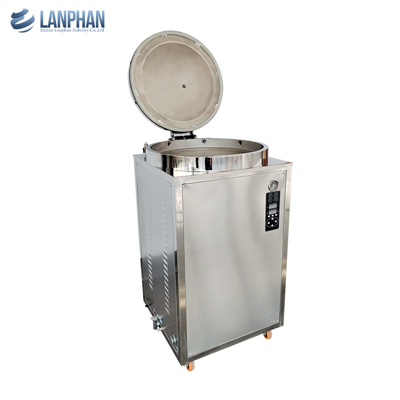 Esterilizador Vertical de 230L Autoclave Vertical de vapor de 8KW com roda manual para substrato de cogumelo