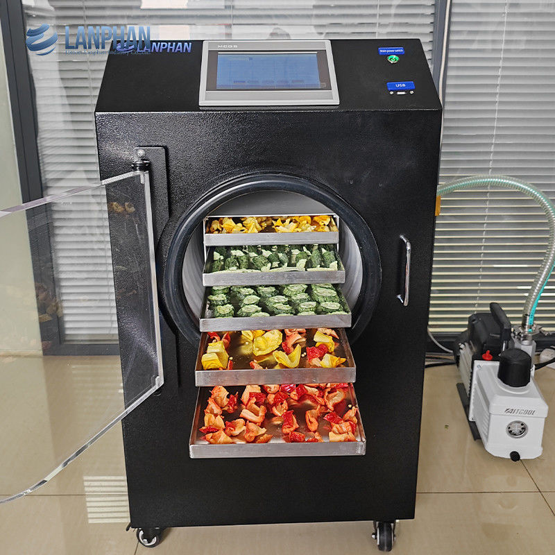 Pequeno Liofilizador Lanphan Nova Atualização 0,5m2 Máquina de Liofilização Preta Com Bomba de Vácuo