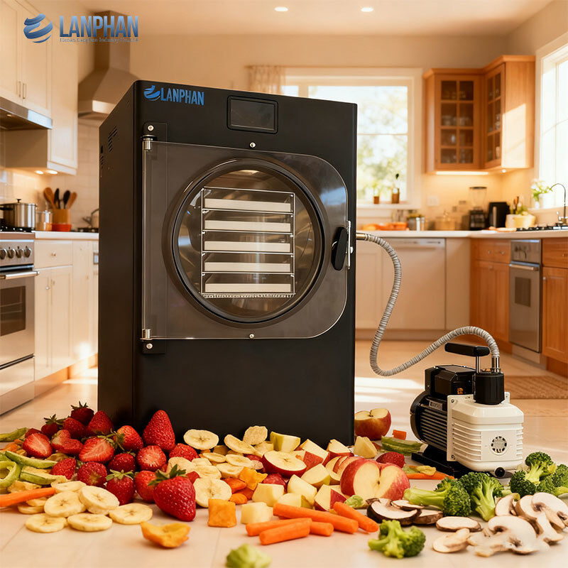 5 bandejas pequeno tamanho secador de congelamento de aço inoxidável com bomba de óleo para alimentos doces