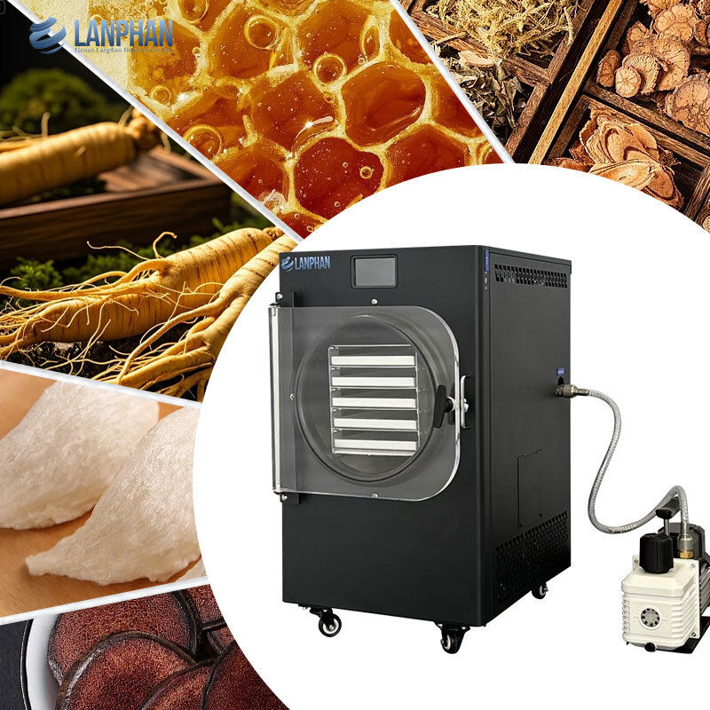 5 bandejas pequeno tamanho secador de congelamento de aço inoxidável com bomba de óleo para alimentos doces