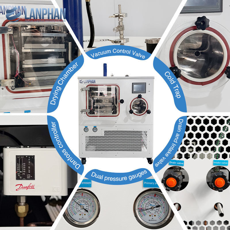 Máquina de secagem a vácuo de secador de congelamento de laboratório com capacidade de 4 kg/lote e temperatura de captura a frio de -75°C para formulação de alimentos biológicos