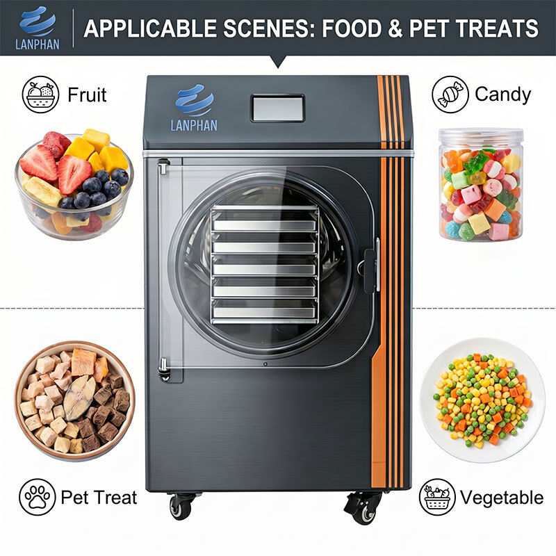 Secador de congelamento doméstico compacto de 4-6 kg de capacidade com conceção de 5 bandejas para frutas, legumes e doces para animais de estimação