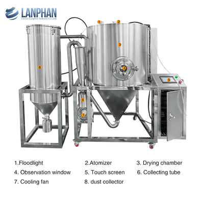 Máquina de secagem por pulverização de 5L Sistema de secagem por pulverização de aço inoxidável Máquina de secagem por pulverização para leite